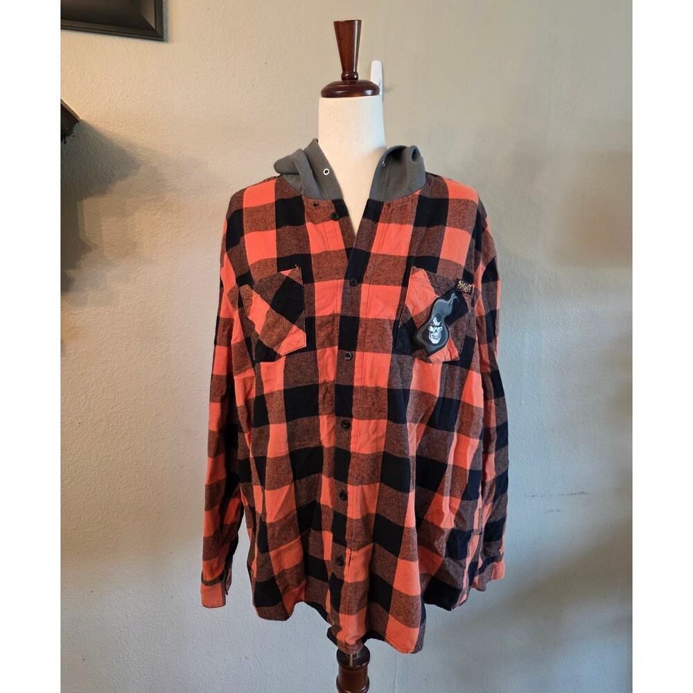 Spirit Halloween Orange and Black Flannel Hoodie SZ XL Spooky Season